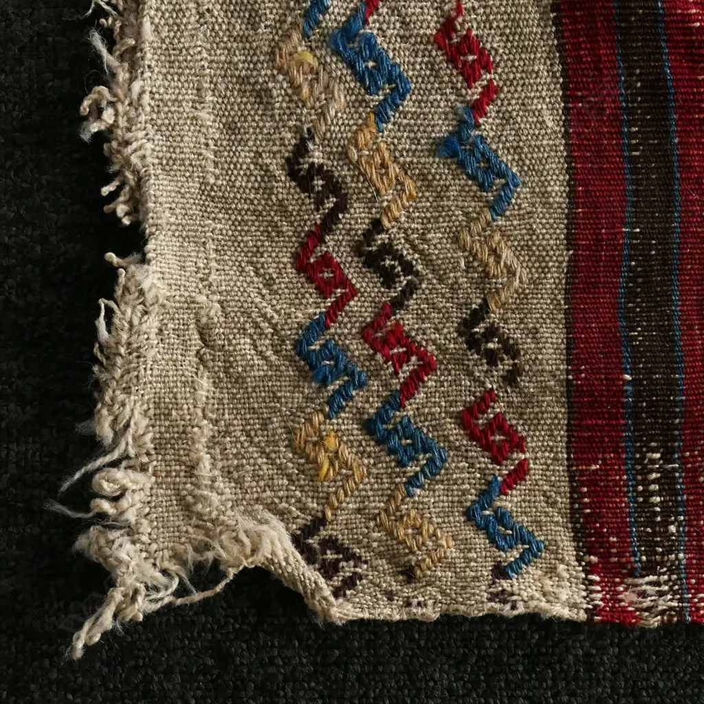 Bag face – wool, - flatweave - S E Anatolia - horizontal bands - hooked lozenge pattern. Some wear and damage commenserate with age. 151 x 92.5cm Image 1++